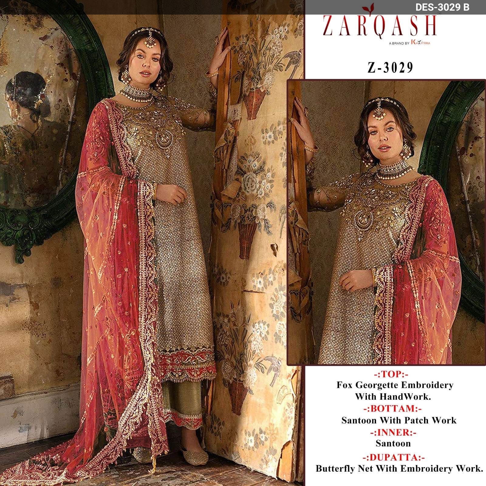 Z 3029 Zarqash Embroidery Georgette Pakistani Suits Wholesale Shop In Surat
